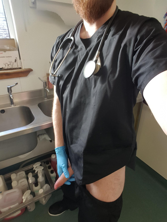 Doctor showing dick at work