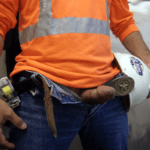 Construction worker shows dick