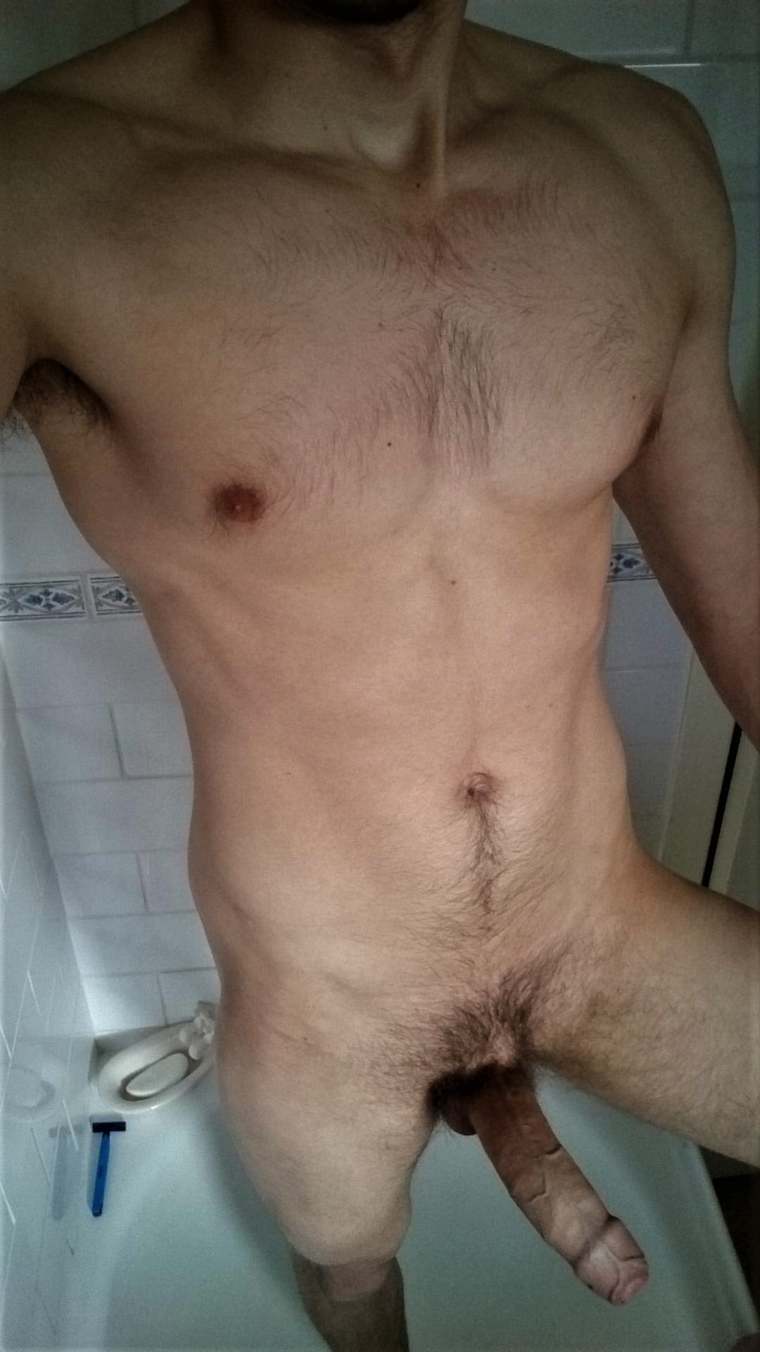 man naked shower selfie