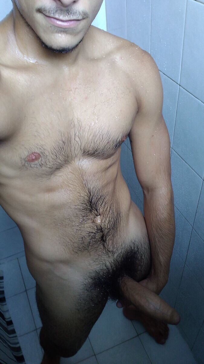 Selfie in the shower with the cock straight