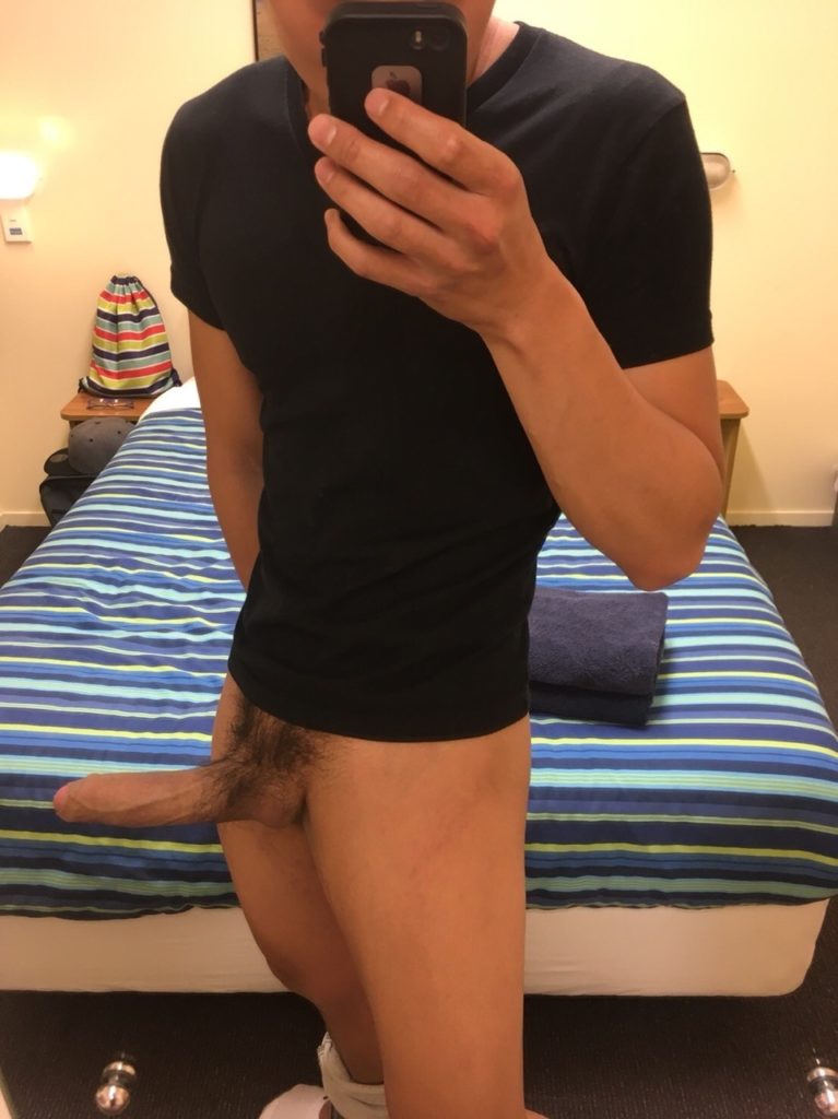 My boyfriend's selfie with the hard, erect cock
