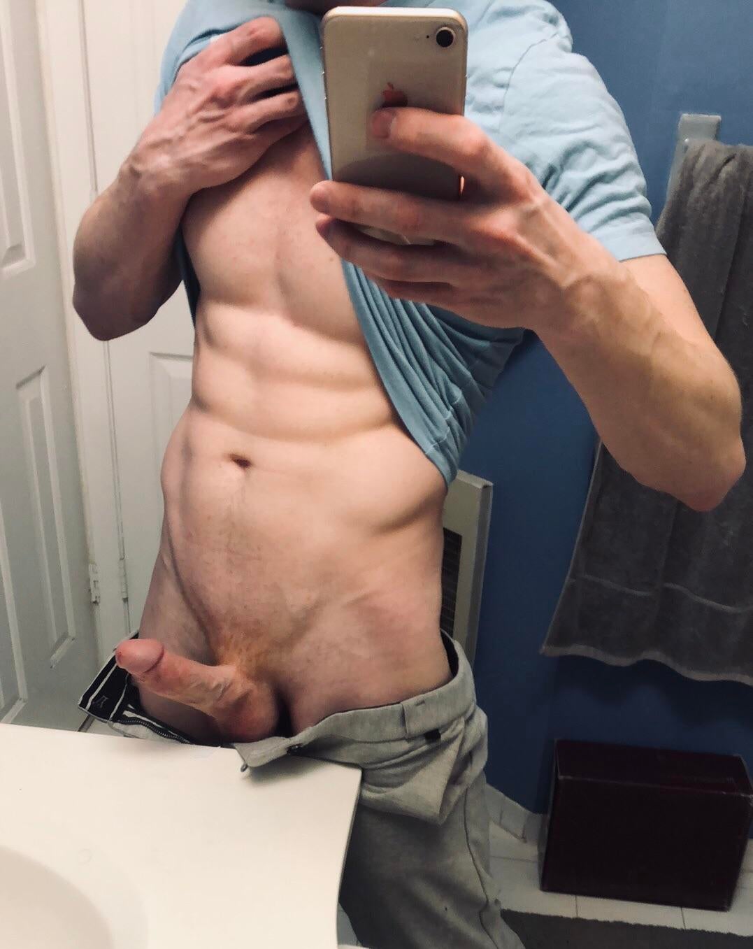 A selfie with my dick in my boyfriend's bathroom