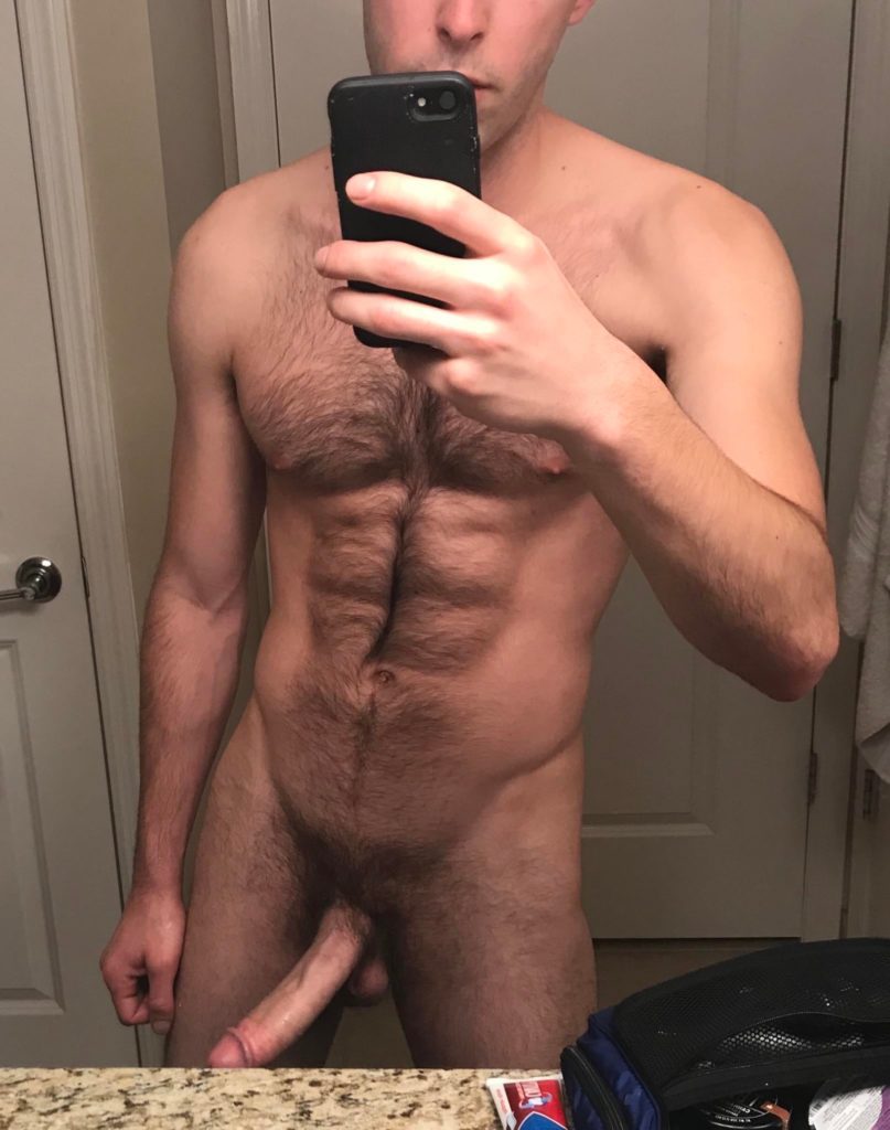 Selfie hot guy with hairy abdomen