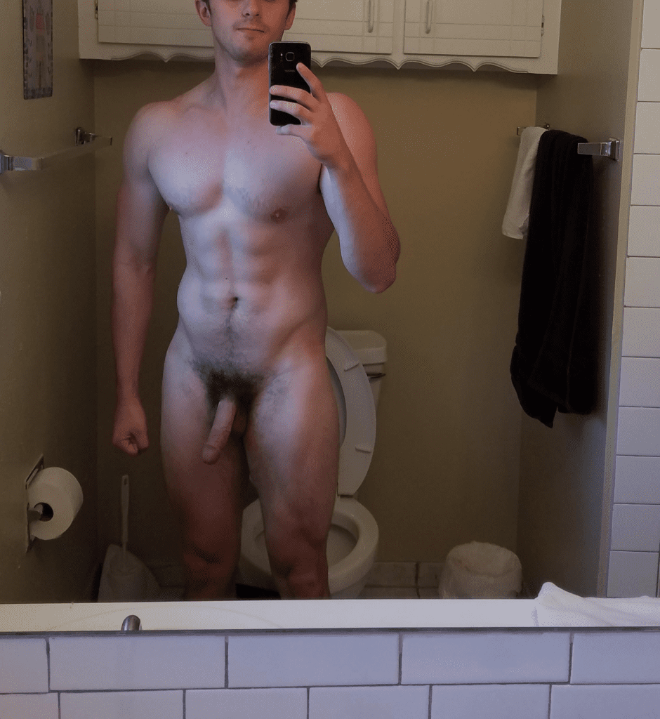 Mirror hairy cock selfie