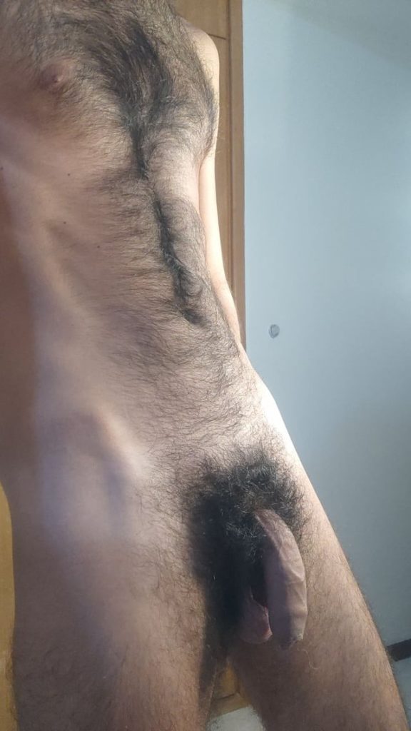 Hairy guy soft uncut cock