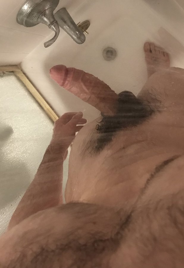Thick cock with pubes in the shower