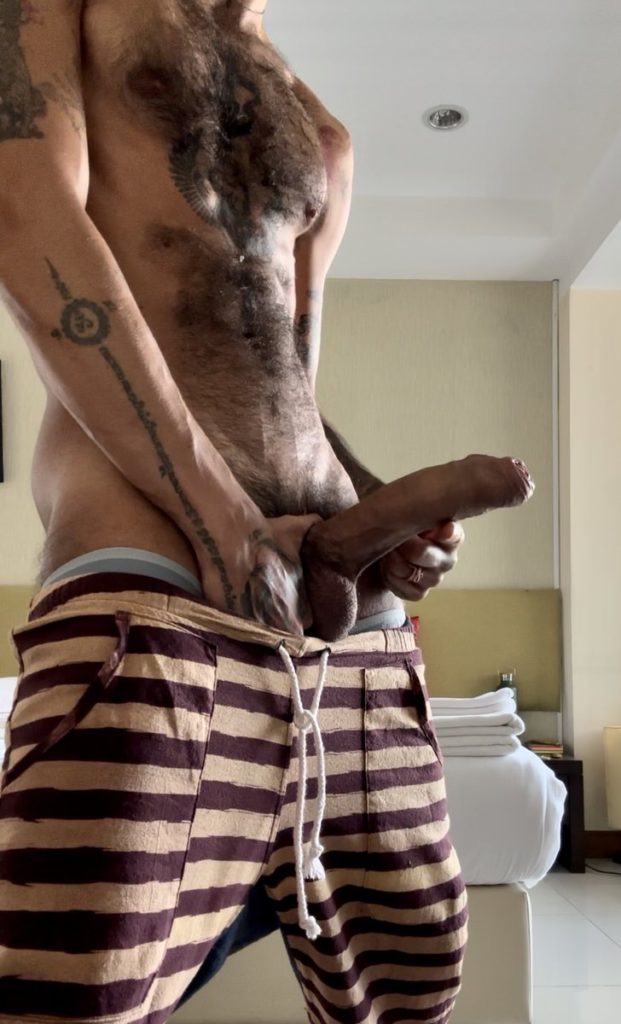 Hairy tattoo guy uncut cock