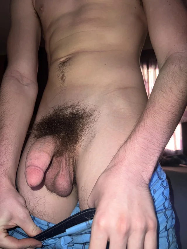 Undies down showing hairy cut cock