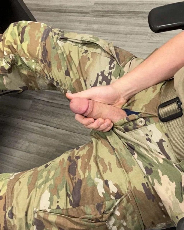 Military guy at the office with his cock out